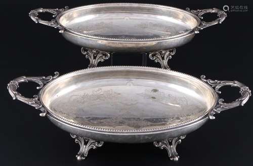 Silver 2 bowls, art nouveau, Silber 2 Henkelschalen,