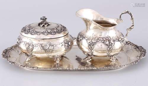 Wilhelm Ludwig Hanau 800/830 silver 3-piece milk and sugar s...