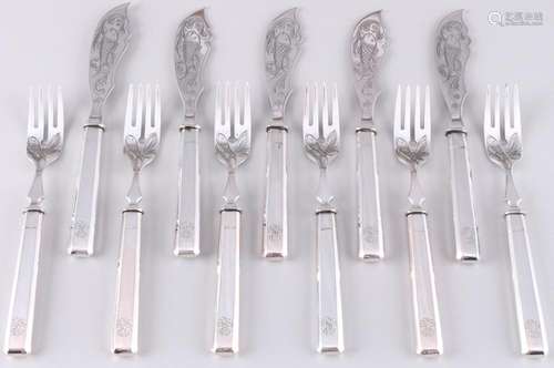 800 silver fish cutlery, art nouveau, Silber Fischbesteck,