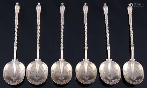 800 silver 6 coffee spoons art nouveau, Wilhelm Binder, Silb...