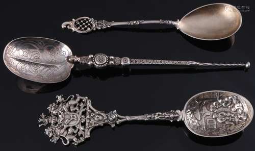 3 silver splendor spoons art nouveau, England & Germany,...