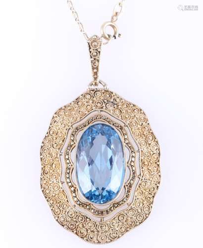 Theodor Fahrner 925 silver pendant with gemstone on silver n...