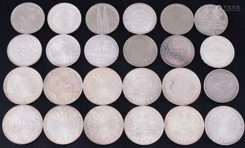 24 silver coins 5 DM & 10 DM German Mark 1966-1986, 24 S...