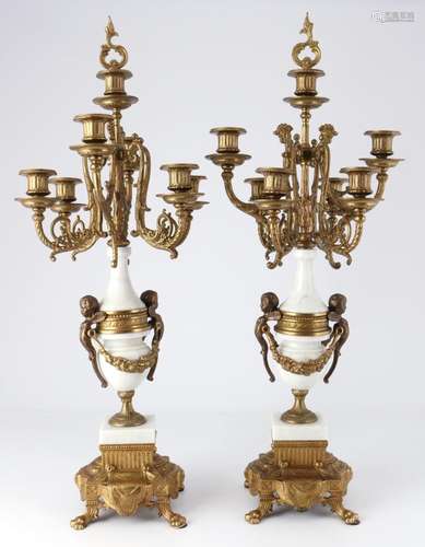 Pair of large bronze candlesticks from Italy, Paar große Bro...