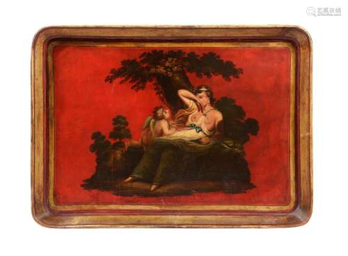 A PAINTED PAPIER-MACHE TRAY