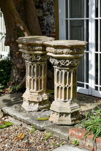 A PAIR OF AUSTIN AND SEELEY STONE COMPOSITION 'RICH GOTHIC' ...