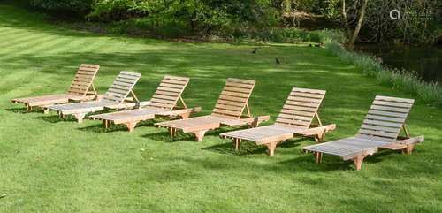 A SET OF SIX TEAK 'STEAMER' RECLINERS