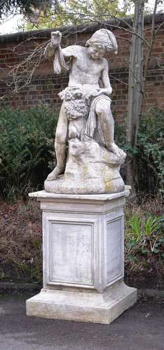 AN ITALIAN STONE COMPOSITION FIGURE ON STAND 'GIUOCATORE'