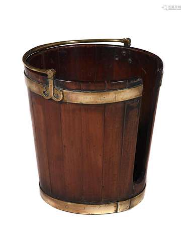 A GEORGE III MAHOGANY AND BRASS BOUND PLATE BUCKET