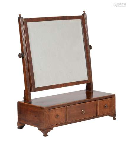 A GEORGE III MAHOGANY AND BOXWOOD STRUNG DRESSING TABLE MIRR...