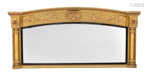 A GEORGE IV GILTWOOD AND COMPOSITION OVERMANTEL WALL MIRROR