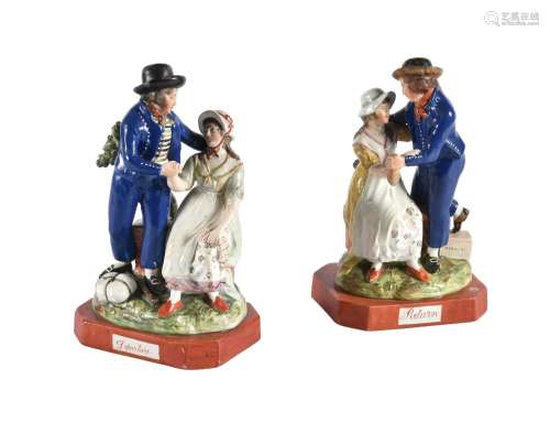 A PAIR OF STAFFORDSHIRE PEARLWARE GROUPS OF 'THE SAILOR'S FA...