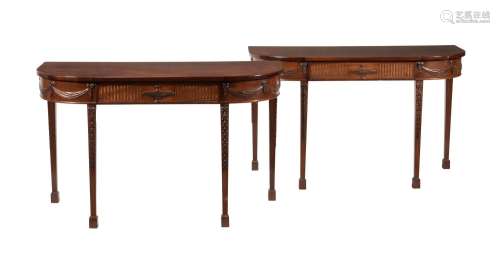 A PAIR OF MAHOGANY D-END SIDE TABLES, IN GEORGE III STYLE