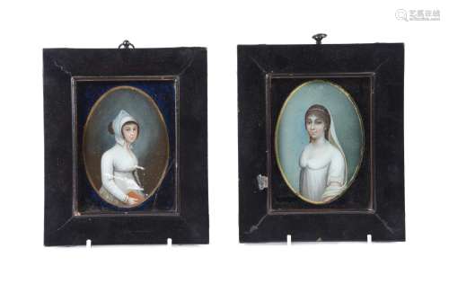 A GROUP OF FOUR REVERSE PAINTED PORTRAITS ON GLASS