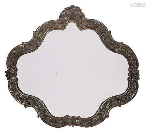 AN EMBOSSED SILVER PLATED WALL MIRRORPROBABLY CONTINENTAL