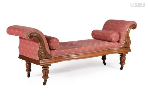A VICTORIAN MAHOGANY AND UPHOLSTERED DAY BED OR OPEN BACK SE...