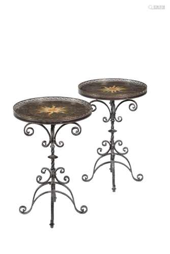 A PAIR OF SIMULATED MOSAIC AND INLAID OCCASIONAL TABLES