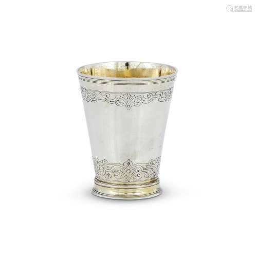 A GERMAN SILVER TAPERING BEAKER