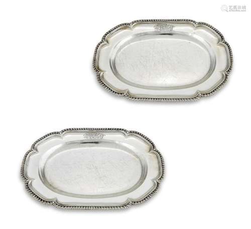 A PAIR OF GEORGE III SILVER SHAPED OVAL PLATTERS