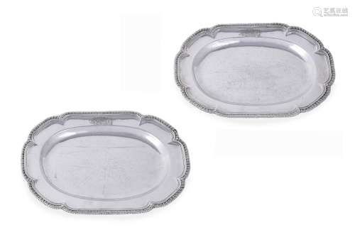 A PAIR OF GEORGE II SILVER SHAPED OVAL PLATTERS