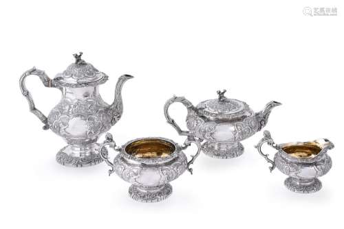 Y A GEORGE IV SILVER FOUR PIECE BALUSTER TEA AND COFFEE SET