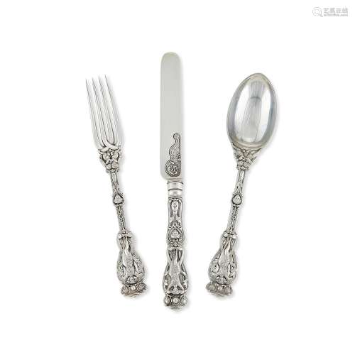 A VICTORIAN CASED SILVER RICH FIGURE PATTERN DESSERT SERVICE...