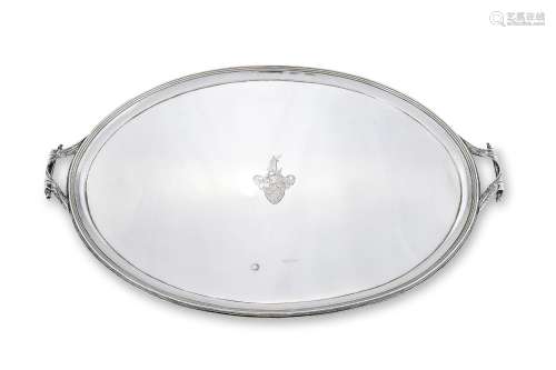 A SILVER TWIN HANDLED OVAL TRAY