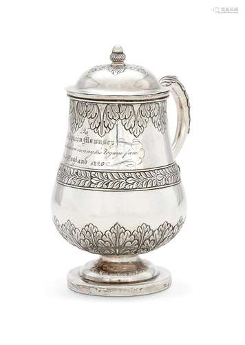 AN INDIAN COLONIAL SILVER BALUSTER CUP AND COVER