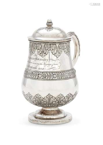 AN INDIAN COLONIAL SILVER BALUSTER CUP AND COVER