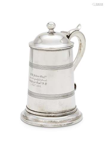 AN INDIAN COLONIAL SILVER LIDDED TANKARD