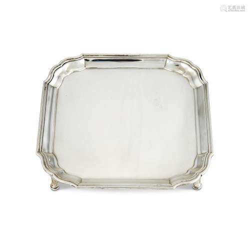 AN INDIAN SILVER COLOURED SHAPED SQUARE SALVER