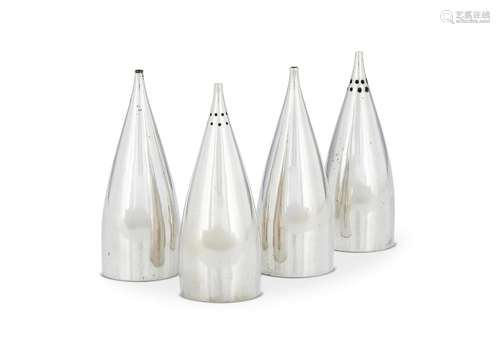 λ A SET OF FOUR SILVER SALT AND PEPPER SHAKERS