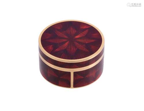 λ AN 18 CARAT GOLD AND ENAMEL CIRCULAR BOX