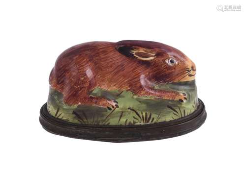 A 19TH CENTURY STAFFORDSHIRE ENAMEL RABBIT BOX