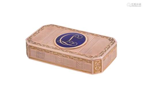 A FRENCH 18TH CENTURY GOLD AND ENAMEL CANTED RECTANGULAR BOX