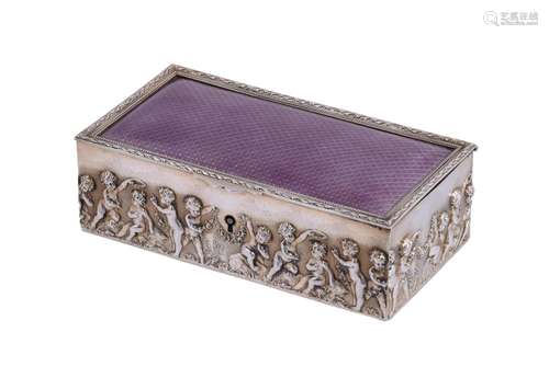 A FRENCH SILVER AND ENAMEL DRESSING TABLE BOX