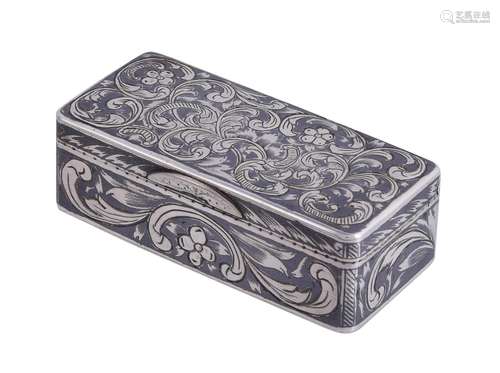 A RUSSIAN SILVER AND NIELLO RECTANGULAR BOX