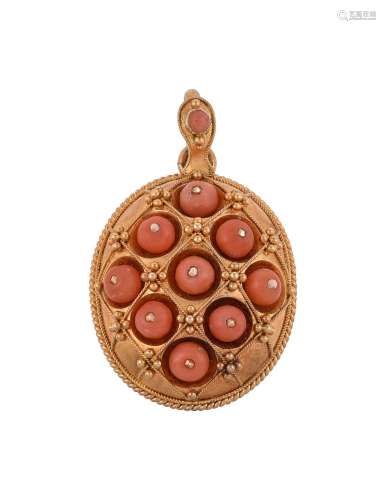 Y A VICTORIAN GOLD AND CORAL LOCKET PENDANT CIRCA 1880