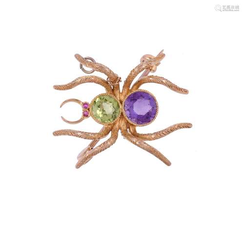 AN EDWARDIAN PERIDOT, AMETHYST AND RUBY SPIDER BROOCH CIRCA ...