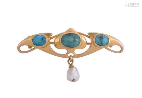 MURRLE BENNETT & CO., A TURQUOISE AND FRESHWATER PEARL B...