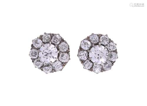 A PAIR OF DIAMOND CLUSTER EAR STUDS