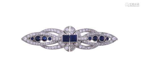 A SAPPHIRE AND DIAMOND DOUBLE CLIP BROOCH