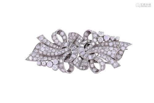 A DIAMOND DOUBLE CLIP BROOCH