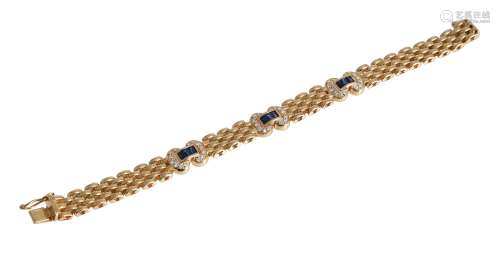 A GOLD COLOURED SAPPHIRE AND DIAMOND BRACELET