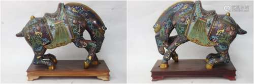 Pair of Large Chinese Cloisonne Horses