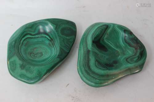 Two Malachite Stone Tray