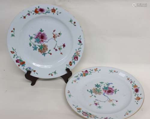 Pair of Chinese Famill Rose Porcelain Plates,Mark