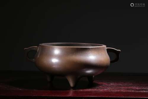 Chinese Bronze Tripod Censer w Calligraphy