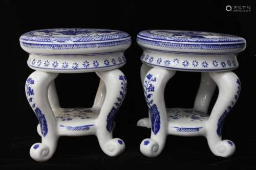 Pair of Chinese Blue and White Porcelain Stands