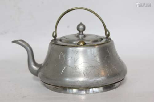 Republican Chinese Engraved Pewter Teapot